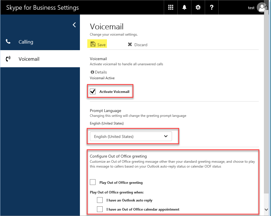 Skype for Business Online: Voicemail User Settings Portal